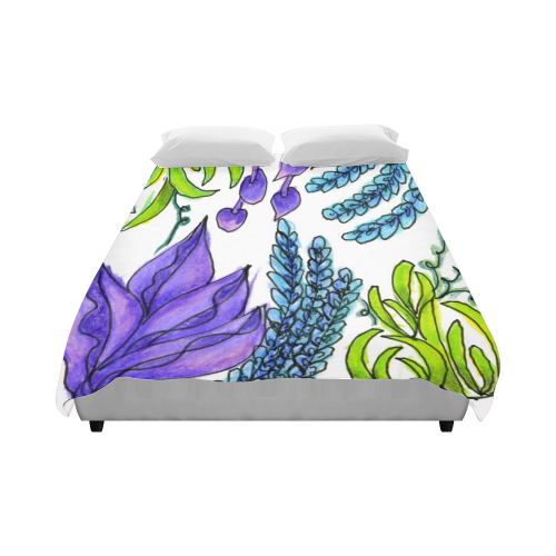 Purple Green Blue Flower Garden, Dancing Zendoodle Duvet Cover 86"x70" ( All-over-print)