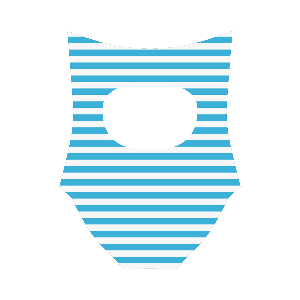 Solid Cyan With White Stripes Strap Swimsuit ( Model S05)