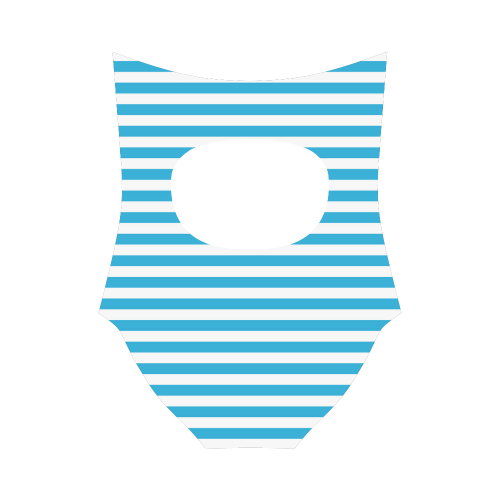 Solid Cyan With White Stripes Strap Swimsuit ( Model S05)