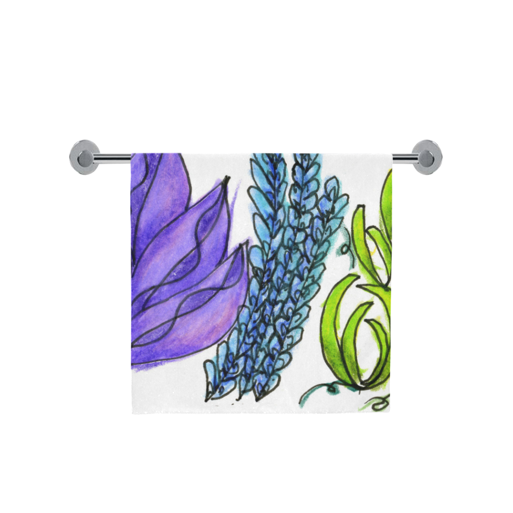 Purple Green Blue Flower Garden, Dancing Zendoodle Bath Towel 30"x56"