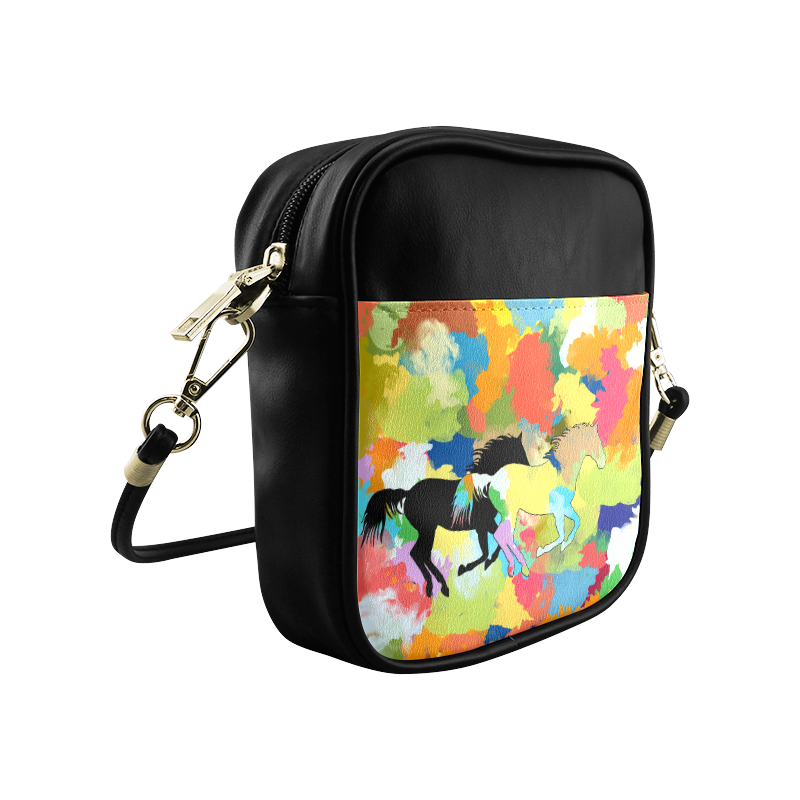Horse Galloping out of Colorful Splash Sling Bag (Model 1627)