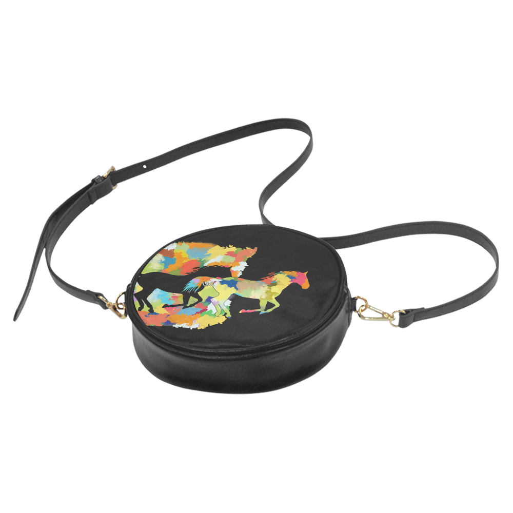 Horse  Shape Galloping out of Colorful Splash Round Sling Bag (Model 1647)