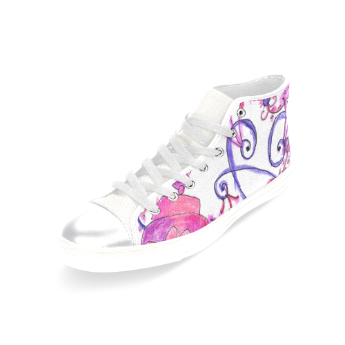 Pink Flower Garden Zendoodle, Purple Gardenscape Women's Classic High Top Canvas Shoes (Model 017)