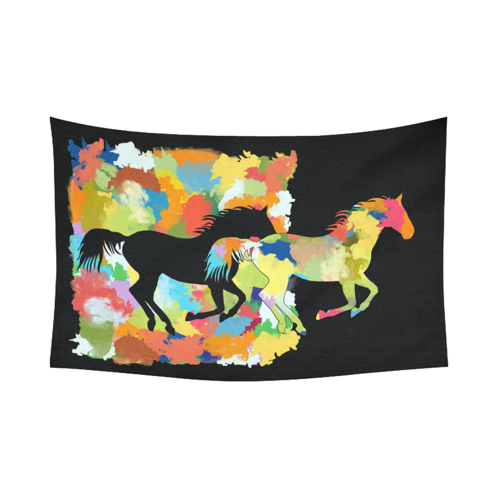 Horse  Shape Galloping out of Colorful Splash Cotton Linen Wall Tapestry 90"x 60"