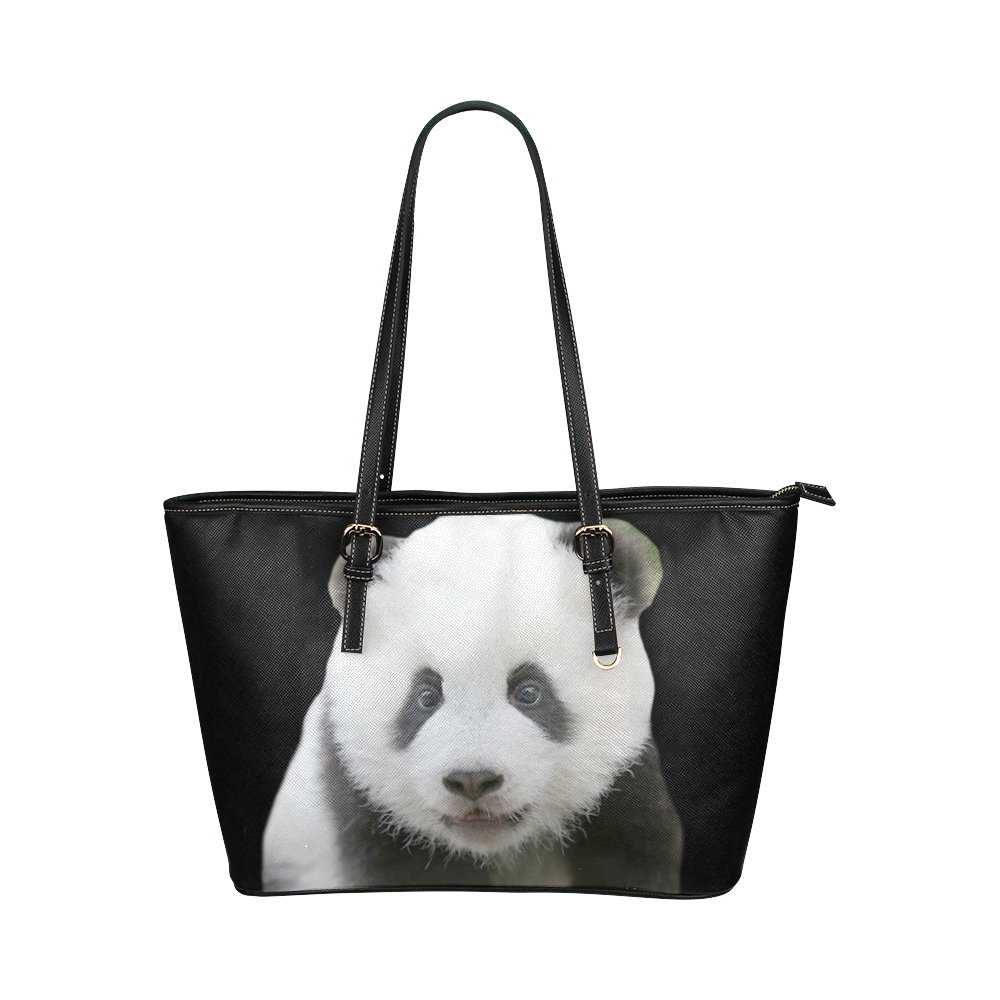 Panda Bear Leather Tote Bag/Large (Model 1651)