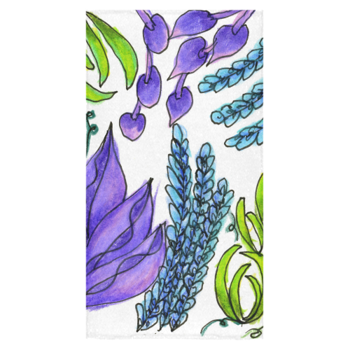Purple Green Blue Flower Garden, Dancing Zendoodle Bath Towel 30"x56"