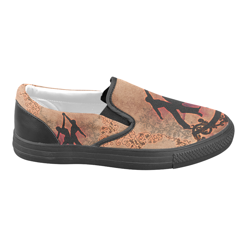 Wonderful dancing couple with floral elements Women's Unusual Slip-on Canvas Shoes (Model 019)