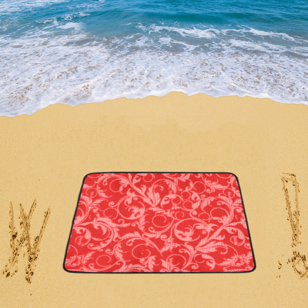 Vintage Swirls Coral Red Beach Mat 78"x 60"