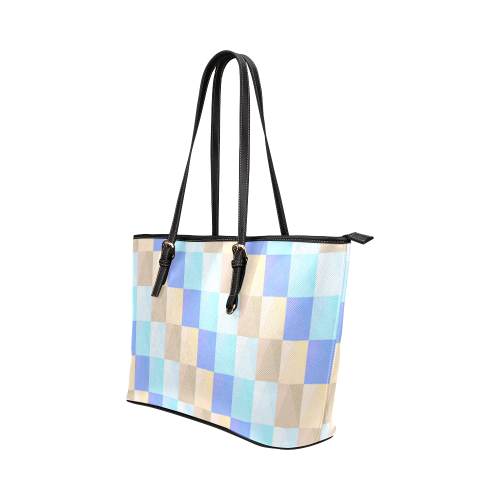 Pastel Blues Squares Leather Tote Bag/Large (Model 1651)