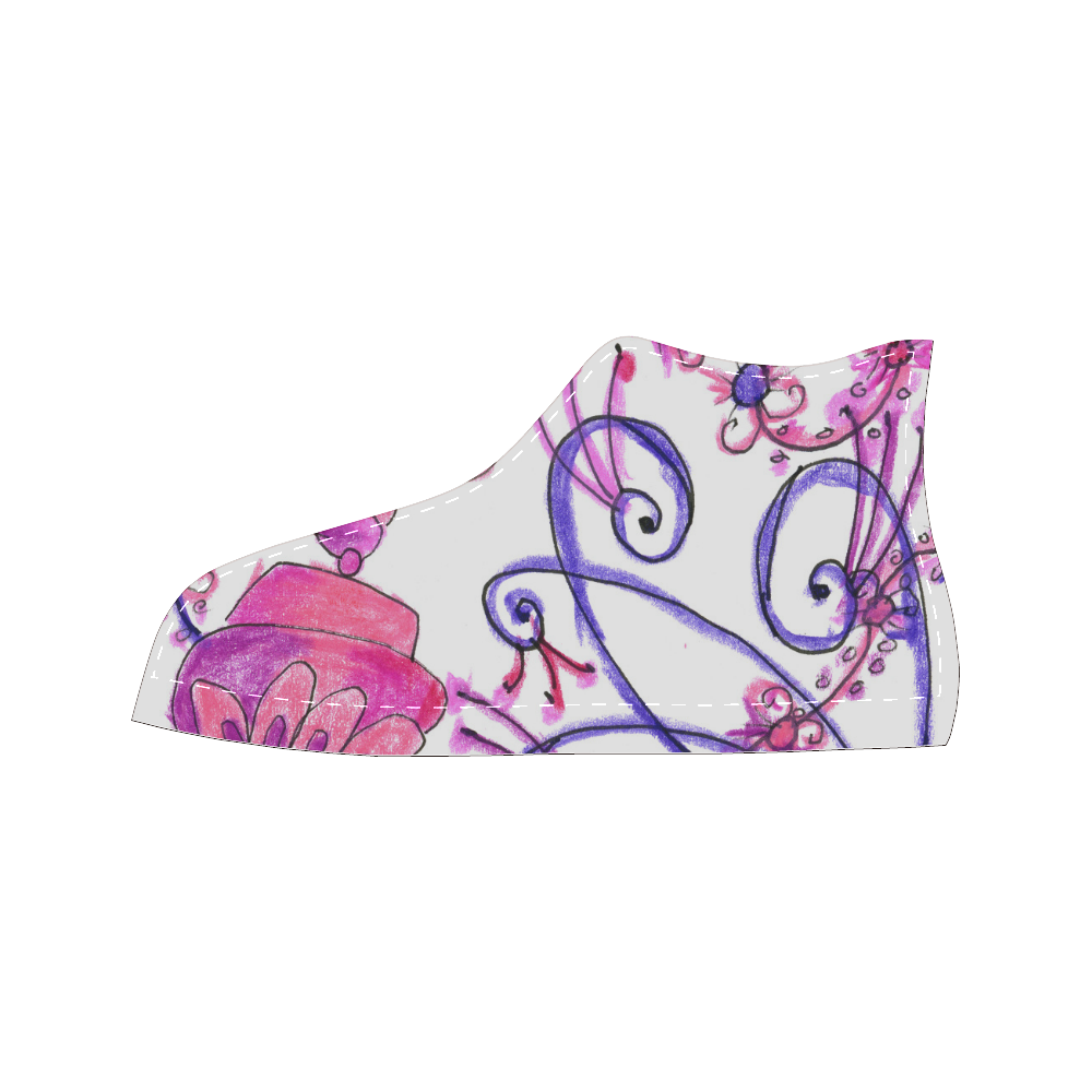 Pink Flower Garden Zendoodle, Purple Gardenscape Women's Classic High Top Canvas Shoes (Model 017)