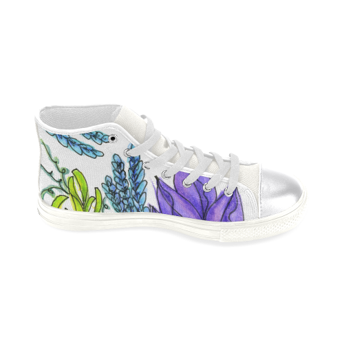 Purple Green Blue Flower Garden, Dancing Zendoodle Women's Classic High Top Canvas Shoes (Model 017)