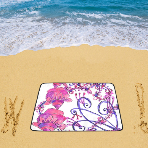 Pink Flower Garden Zendoodle, Purple Gardenscape Beach Mat 78"x 60"