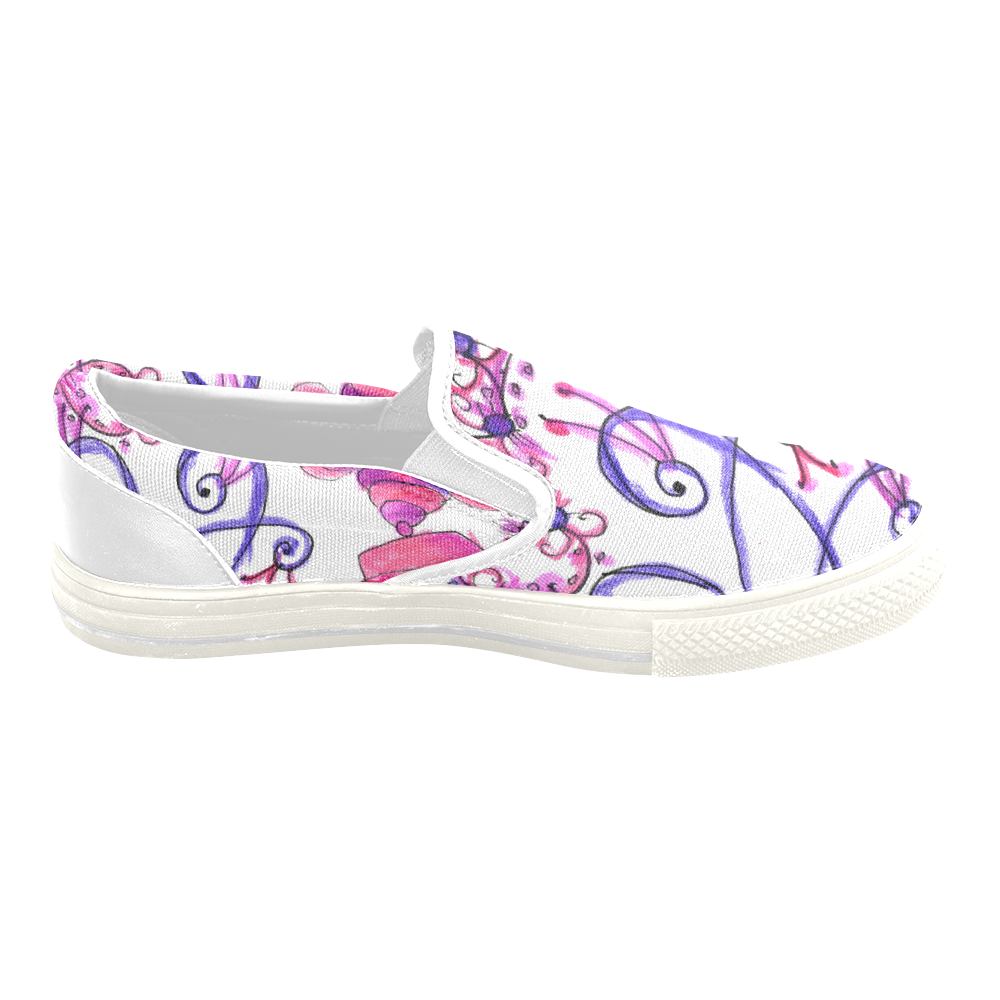 Pink Flower Garden Zendoodle, Purple Gardenscape Women's Unusual Slip-on Canvas Shoes (Model 019)