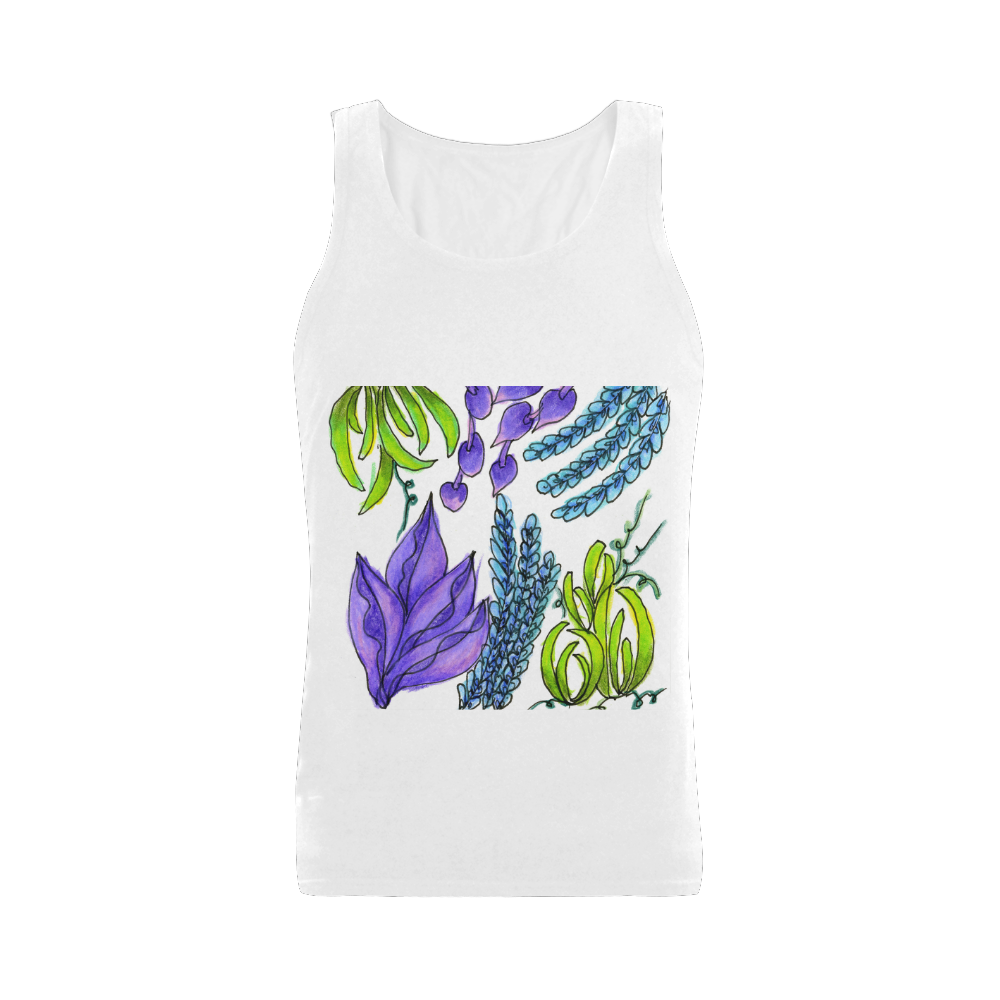 Purple Green Blue Flower Garden, Dancing Zendoodle Plus-size Men's Shoulder-Free Tank Top (Model T33)