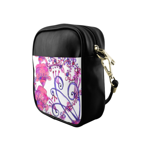 Pink Flower Garden Zendoodle, Purple Gardenscape Sling Bag (Model 1627)