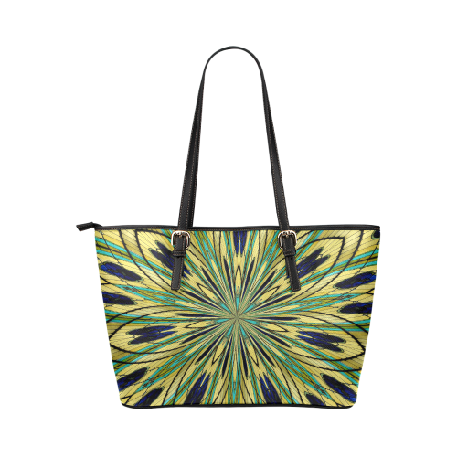 Stained Glass Kaleidoscope Mandala Abstract 2 Leather Tote Bag/Large (Model 1651)