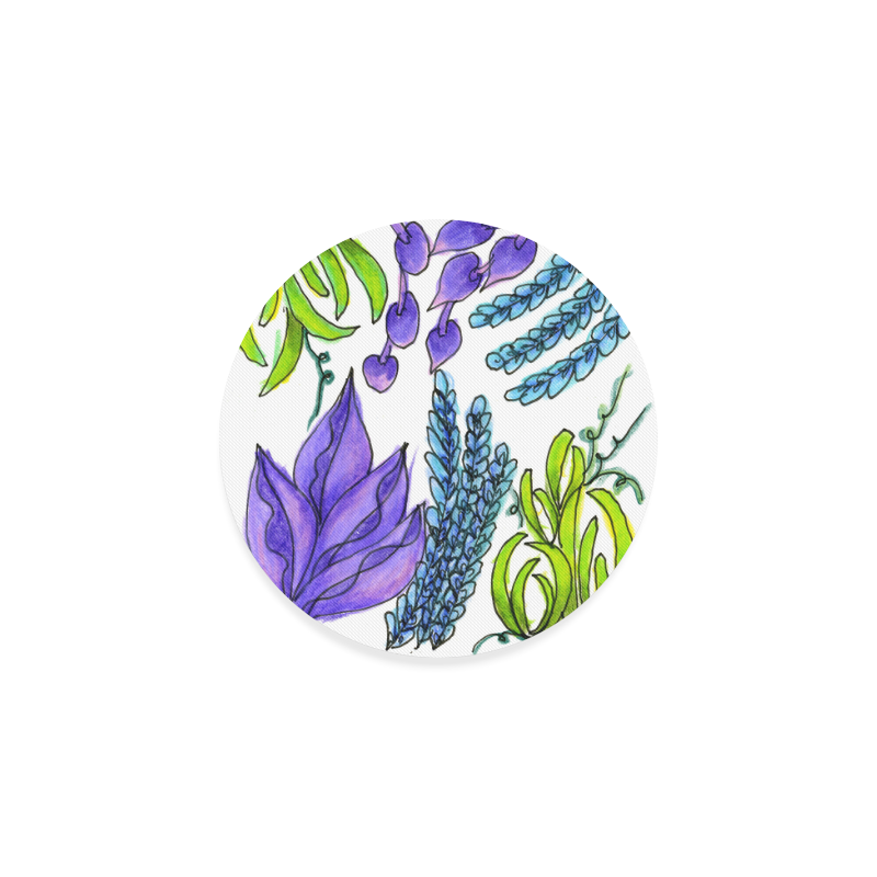 Purple Green Blue Flower Garden, Dancing Zendoodle Round Coaster