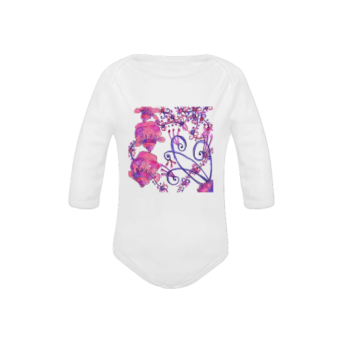 Pink Flower Garden Zendoodle, Purple Gardenscape Baby Powder Organic Long Sleeve One Piece (Model T27)