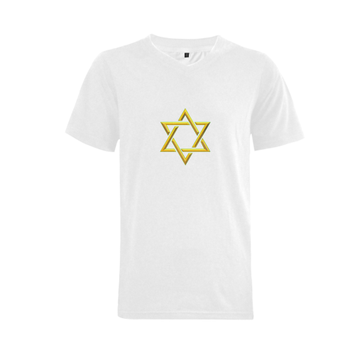 Judaism Symbols Golden Jewish Star of David Men's V-Neck T-shirt  Big Size(USA Size) (Model T10)