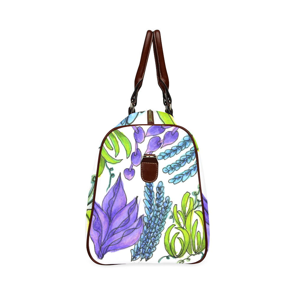 Purple Green Blue Flower Garden, Dancing Zendoodle Waterproof Travel Bag/Small (Model 1639)