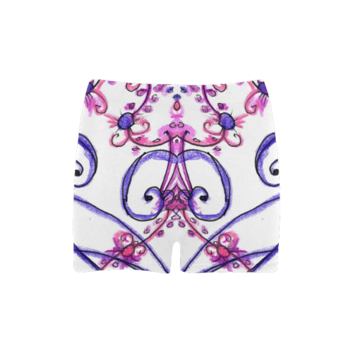 Pink Flower Garden Zendoodle, Purple Gardenscape Briseis Skinny Shorts (Model L04)