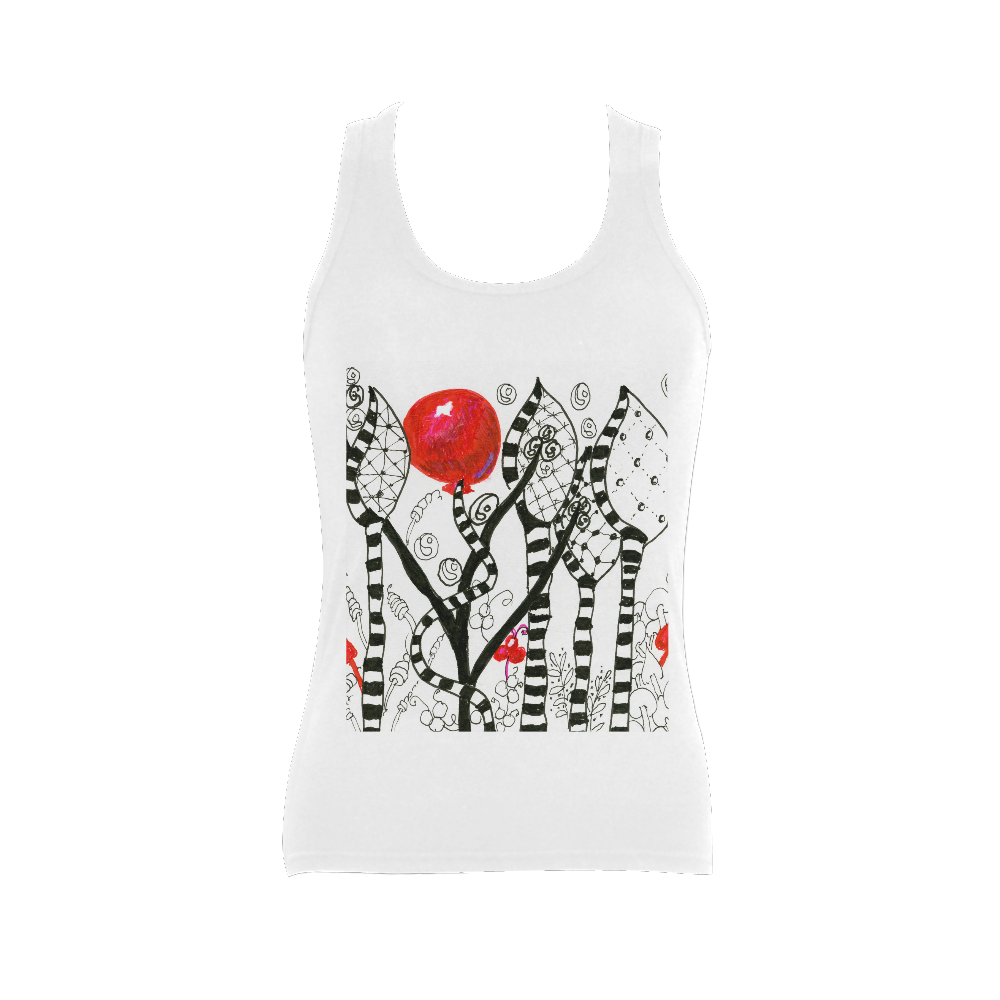Red Balloon Zendoodle in Fanciful Forest Garden Women's Shoulder-Free Tank Top (Model T35)