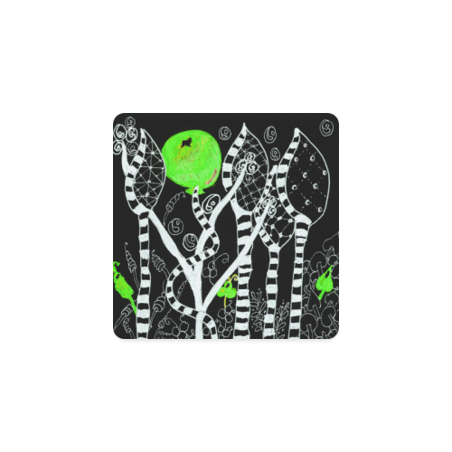 Green Balloon Zendoodle in Night Forest Garden Square Coaster