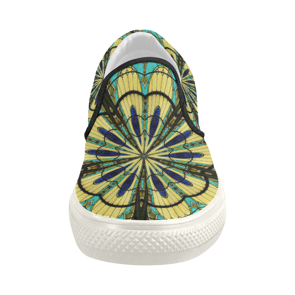 Stained Glass Kaleidoscope Mandala Abstract 5 Women's Slip-on Canvas Shoes (Model 019)