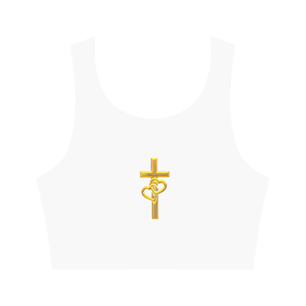 Christian Symbols Golden Cross with 2 Hearts Women's Crop Top (Model T42)