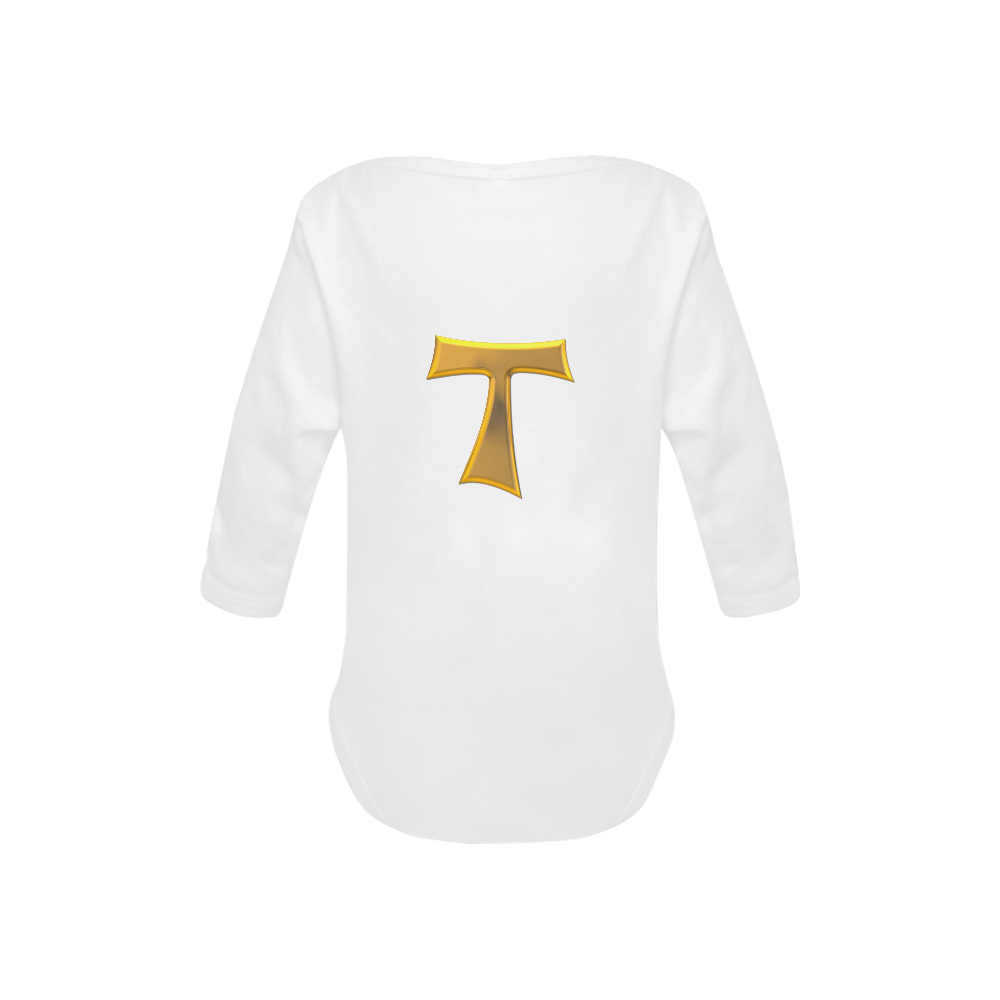 Catholic Christian Symbols Franciscan Tau Cross Baby Powder Organic Long Sleeve One Piece (Model T27)