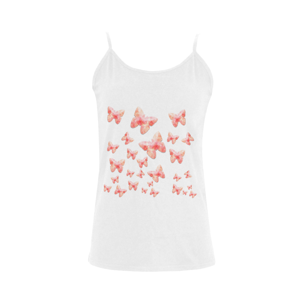 Pink Butterflies Women's Spaghetti Top (USA Size) (Model T34)