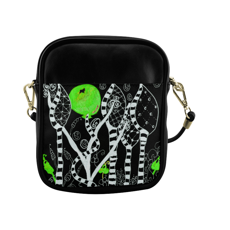 Green Balloon Zendoodle in Night Forest Garden Sling Bag (Model 1627)