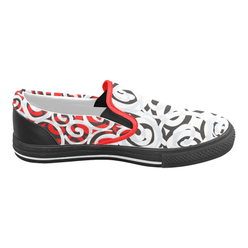 Black White Grey SPIRALS pattern ART Men's Slip-on Canvas Shoes (Model 019)