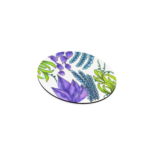 Purple Green Blue Flower Garden, Dancing Zendoodle Round Coaster