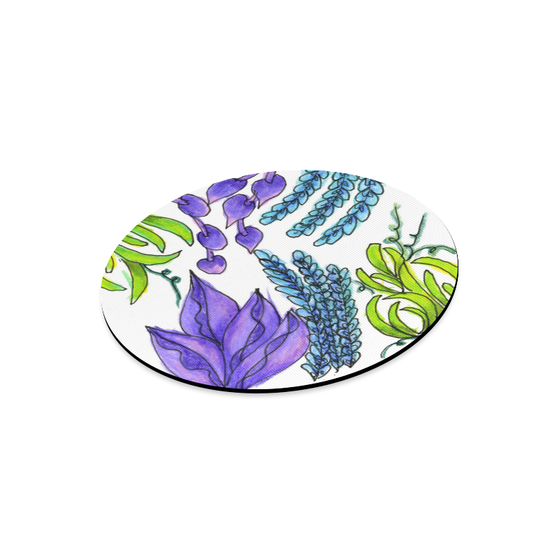 Purple Green Blue Flower Garden, Dancing Zendoodle Round Mousepad