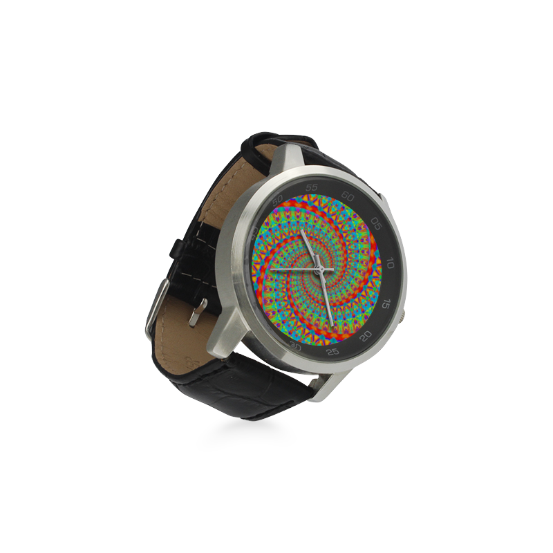 FLOWER POWER SPIRAL multicolored Unisex Stainless Steel Leather Strap Watch(Model 202)