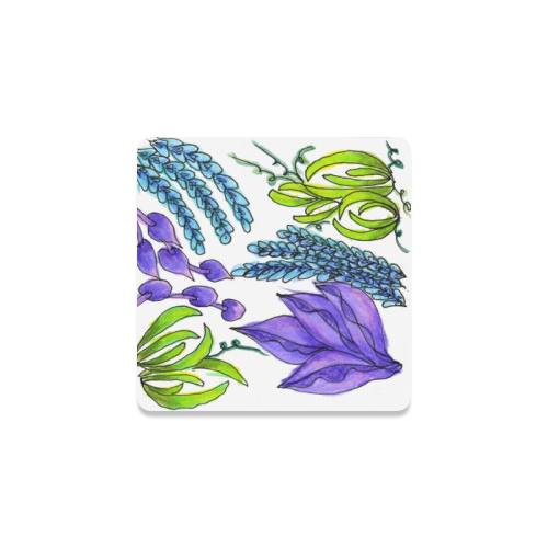 Purple Green Blue Flower Garden, Dancing Zendoodle Square Coaster