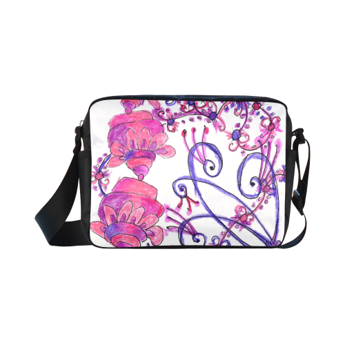 Pink Flower Garden Zendoodle, Purple Gardenscape Classic Cross-body Nylon Bags (Model 1632)