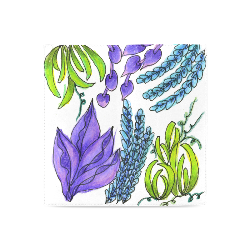 Purple Green Blue Flower Garden, Dancing Zendoodle Women's Leather Wallet (Model 1611)
