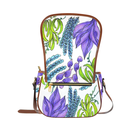 Purple Green Blue Flower Garden, Dancing Zendoodle Saddle Bag/Small (Model 1649) Full Customization