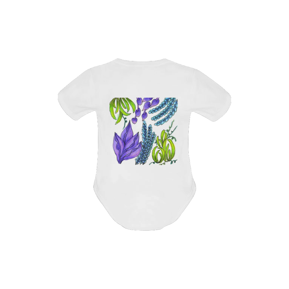 Purple Green Blue Flower Garden, Dancing Zendoodle Baby Powder Organic Short Sleeve One Piece (Model T28)