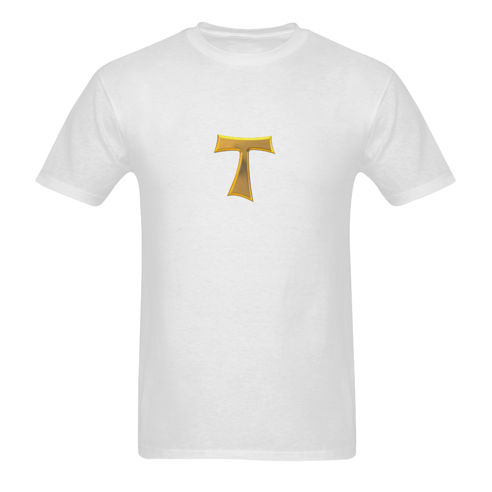 Catholic Christian Symbols Franciscan Tau Cross Men's T-Shirt in USA Size (Two Sides Printing)