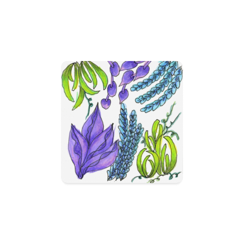Purple Green Blue Flower Garden, Dancing Zendoodle Square Coaster