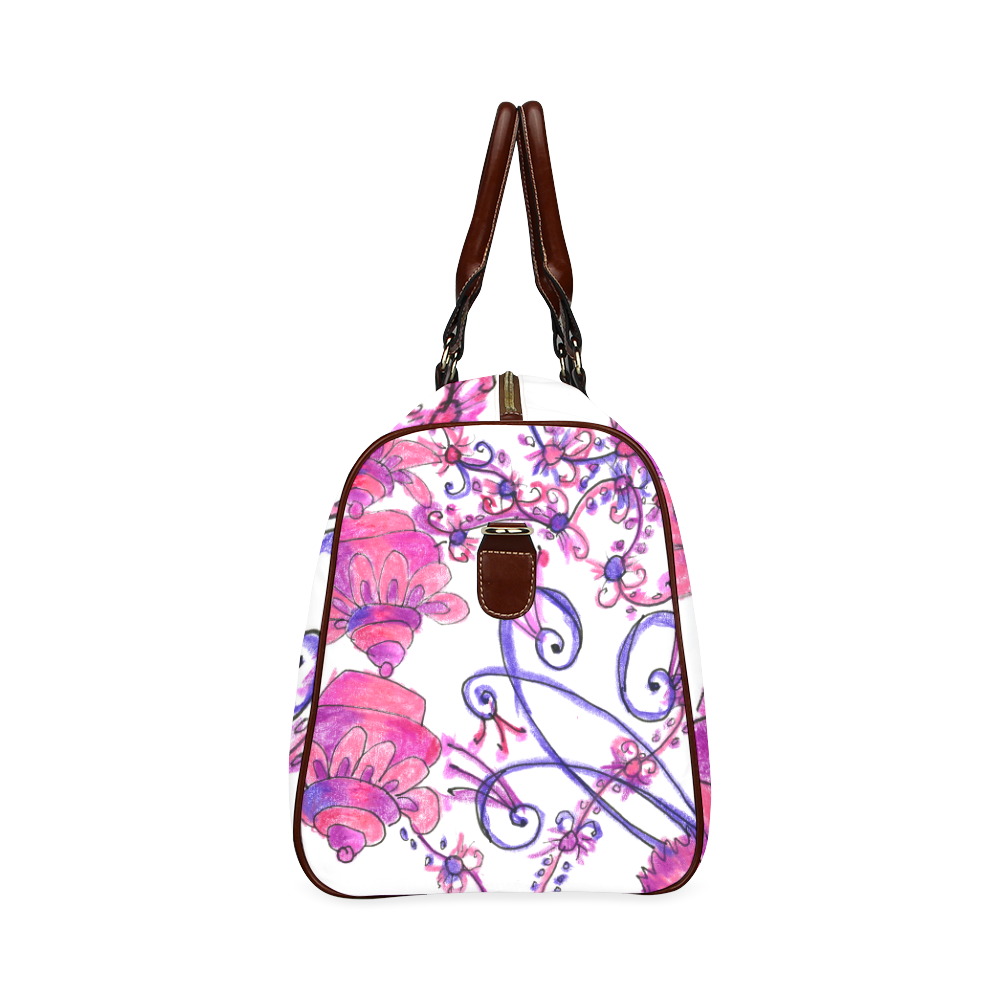 Pink Flower Garden Zendoodle, Purple Gardenscape Waterproof Travel Bag/Large (Model 1639)