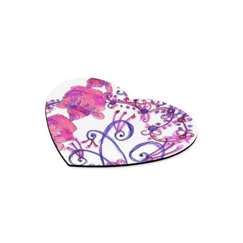 Pink Flower Garden Zendoodle, Purple Gardenscape Heart-shaped Mousepad