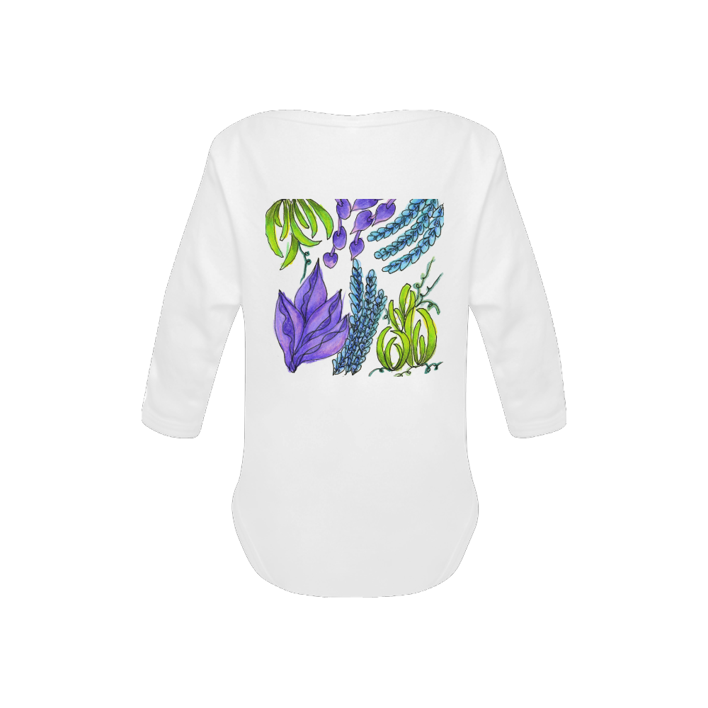 Purple Green Blue Flower Garden, Dancing Zendoodle Baby Powder Organic Long Sleeve One Piece (Model T27)