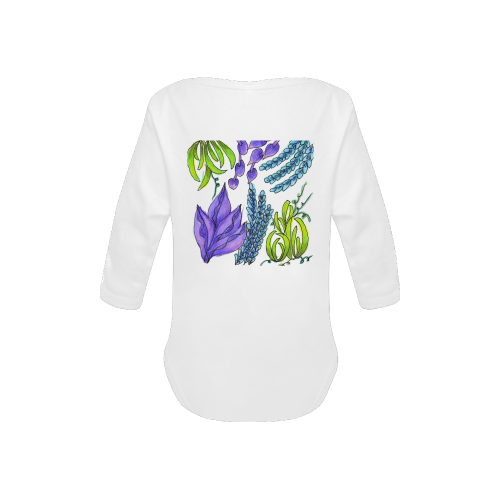 Purple Green Blue Flower Garden, Dancing Zendoodle Baby Powder Organic Long Sleeve One Piece (Model T27)