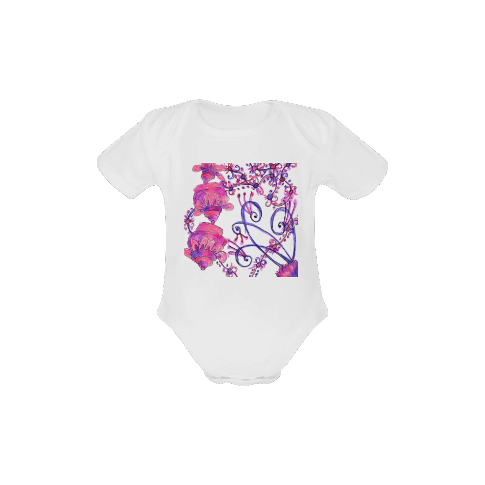 Pink Flower Garden Zendoodle, Purple Gardenscape Baby Powder Organic Short Sleeve One Piece (Model T28)