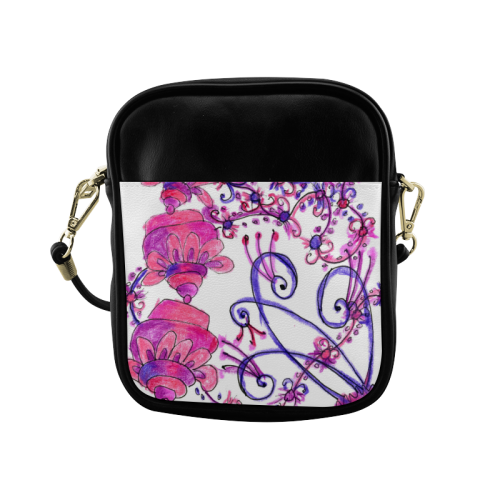 Pink Flower Garden Zendoodle, Purple Gardenscape Sling Bag (Model 1627)