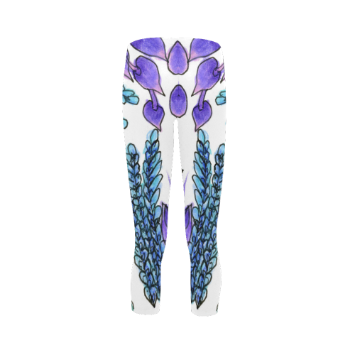 Purple Green Blue Flower Garden, Dancing Zendoodle Capri Legging (Model L02)